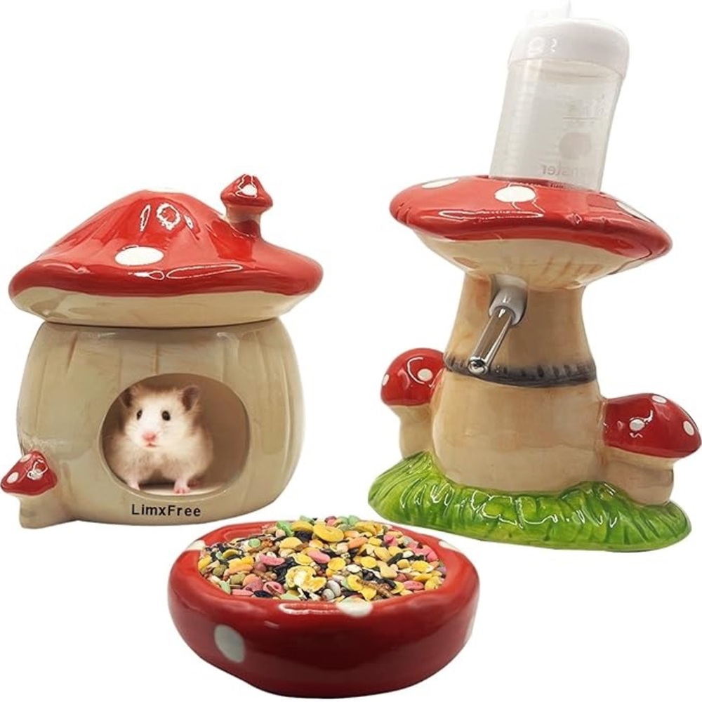 * SOLD * Ceramic Mushroom Hamster Hideaway Set (New in Box)